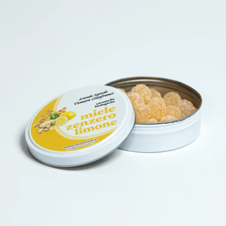 Caramelle al Miele Metal Box - Miele Zenzero Limone aperto